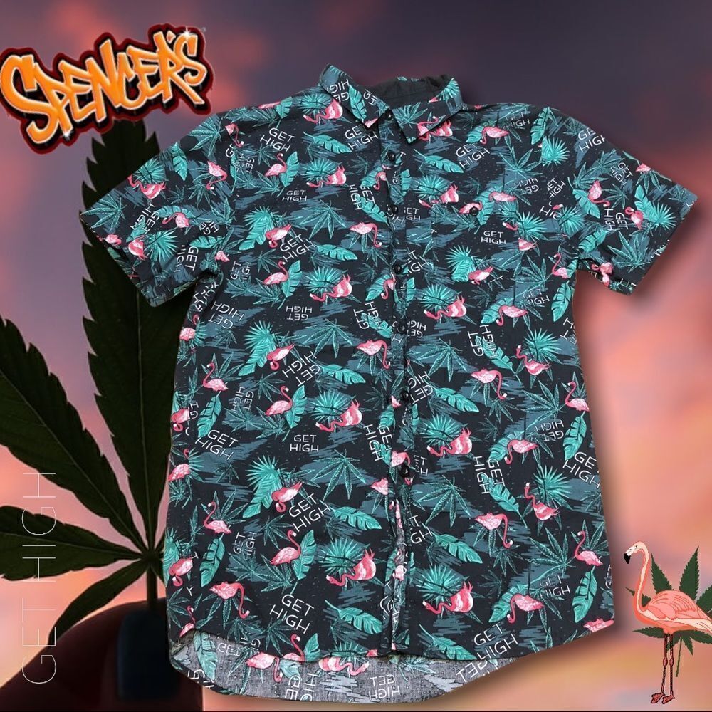 Spencer’s Button Up Hawaiian Shirt Marijuana L